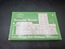 Vtg Gorham Stainless 3 Piece Childs Cutlery Sesame Street NIB Knife Fork Spoon