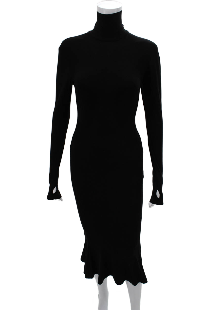Norma Kamali Womens Bodycon Dress Black Turtleneck Long Sleeve Maxi Size XS
