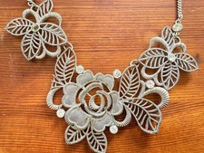 Vintage Marks & Spencer M&S Silver Floral Rhinestone Statement Necklace