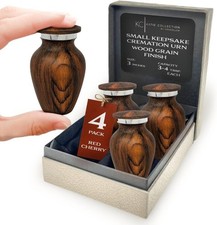 4 Pack Small Keepsake Urn for Human Ashes Metal Wooden Cherry Style Mini L