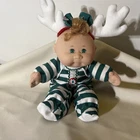 Vtg 1995 Cabbage Patch Kid Christmas Baby Doll Reindeer Antlers Striped Pajamas