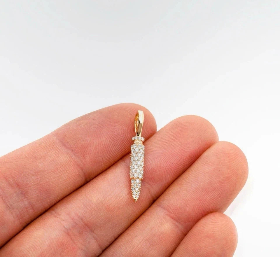 2Ct Round Cut Lab Created Diamond Men's Bullet Pendant 14K Yellow Gold Plated
