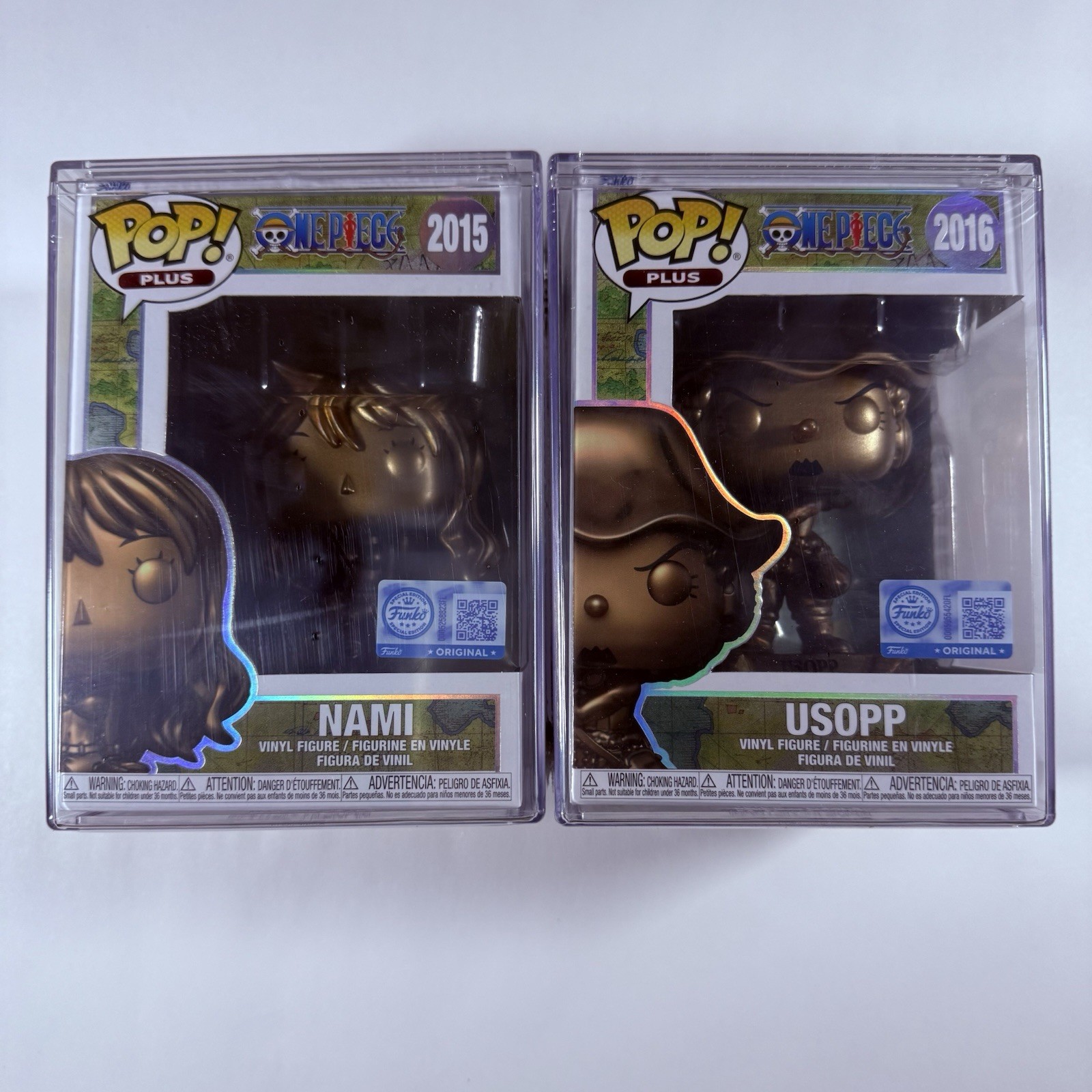 Funko Pop One Piece Bronce Estatua Nami & Usopp Paquete #2015 #2016 Protector