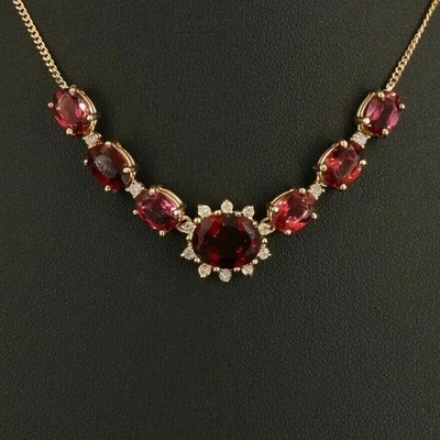 3Ct Oval Cut Lab Created Red Garnet Women's Necklace 14K Yellow Gold Plated