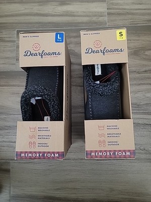 DEAR FOAM MEMORY FOAM MEN'S SLIPPERS, BLACK, SIZE S OR  SIZE L , NEW IN BOX