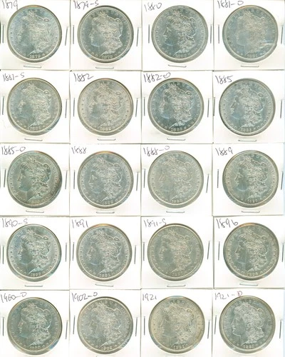 ROLL OF 20 DIFFERENT XF/AU/UNC MORGAN SILVER DOLLARS - READ and see pictures