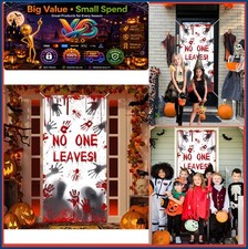 Halloween Door Cover 35x71 Inch Polyester Bloody Window Banner Decor with Rope