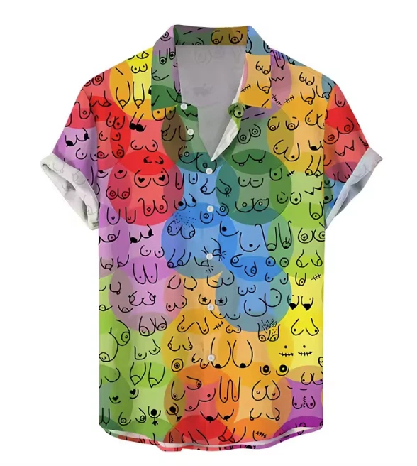 Men's Hawaiian Shirt with Funny Penis and Boobs Print