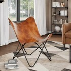 Chaise Papillon Cuir Véritable Marron Fauteuil Salon Chambre Maison vidaXL