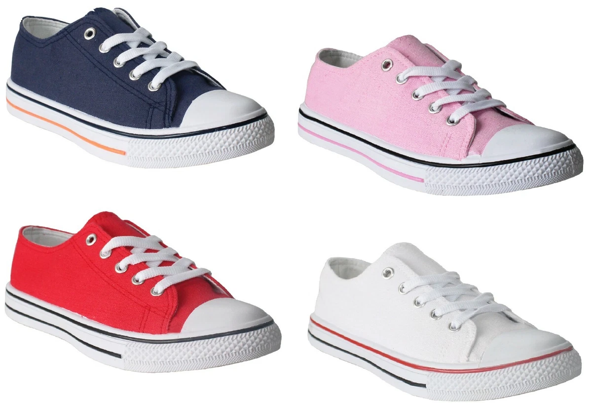 WOMENS LADIES FLAT PLIMSOLLS PUMPS LACE UP CANVAS GIRLS TRAINER SHOES SIZE UK3 8