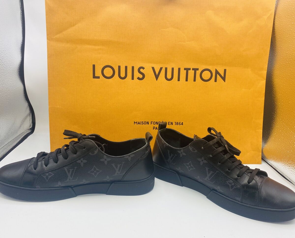 Louis Vuitton LV Black Canvas Laced Ankle Rise Flat Sneakers Louis Vuitton LV Black Canvas Laced Ankle Rise Flat Sneakers