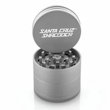 Medium 2.1" Grey Santa Cruz Shredder Aluminum Herb Grinder 4 Piece Grip Glossy