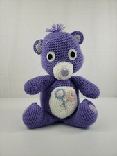Vintage Handmade Purple SHARE BEAR Care Bear Soft Crocheted Plush Bear 13" Tall