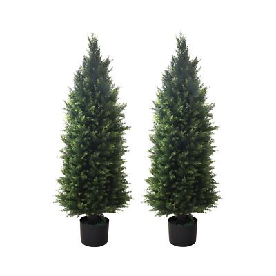 Artificial Topiary Tree 2-Set - Beautiful Realistic Faux Cedar Pines, 4 Feet ...