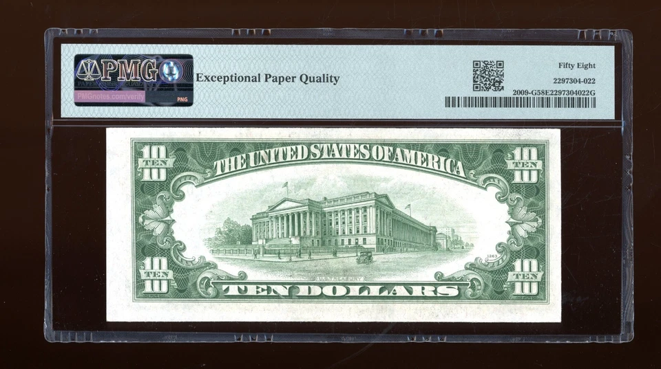 DBR 1934-D $10 Chicago Fr. 2009-G PMG 58 EPQ Serial G69164171D - Image 2 of 2