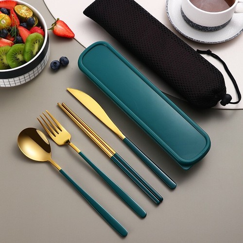 Kitchen Accessories Camping Travel Sets Gold Knife Fork Spoon Portable Cutlery - Picture 6 of 13