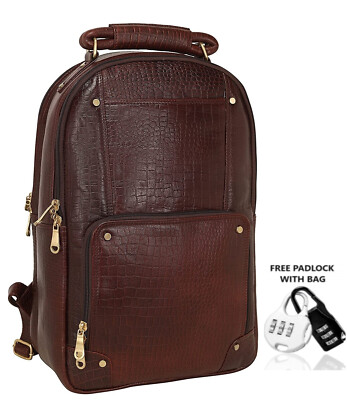 100% CROCO Full Grain Leather Backpack Men 17Inch Laptop Backpack Bag Computer
