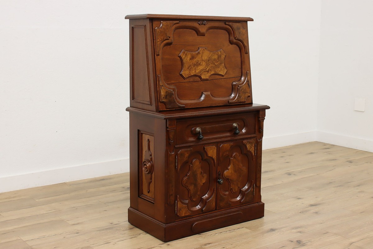 Y358/m様 Victorian Antique Carved Walnut & Burl Secretary Desk #49765