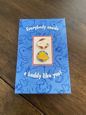 Hallmark Vtg Peanuts Pin Pairs Snoopy Woodstock Everybody Needs A Buddy Like You