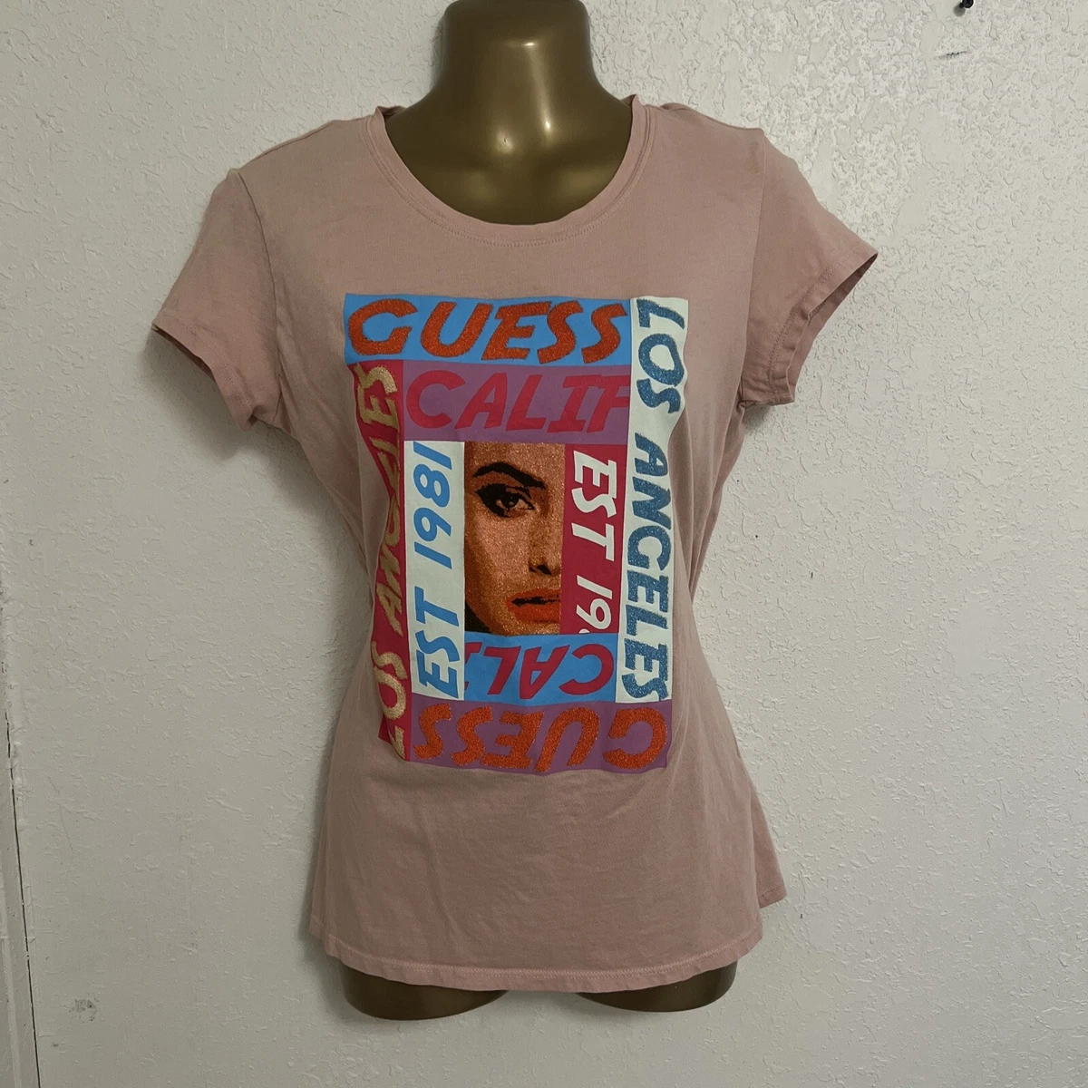GUESS Est 1981 Women s Short Sleeve T Shirt Large Light Powder