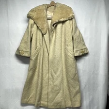 Vintage STROOCK Coat Women’s Large Wool Blend Removable Sherpa Collar 1950’s