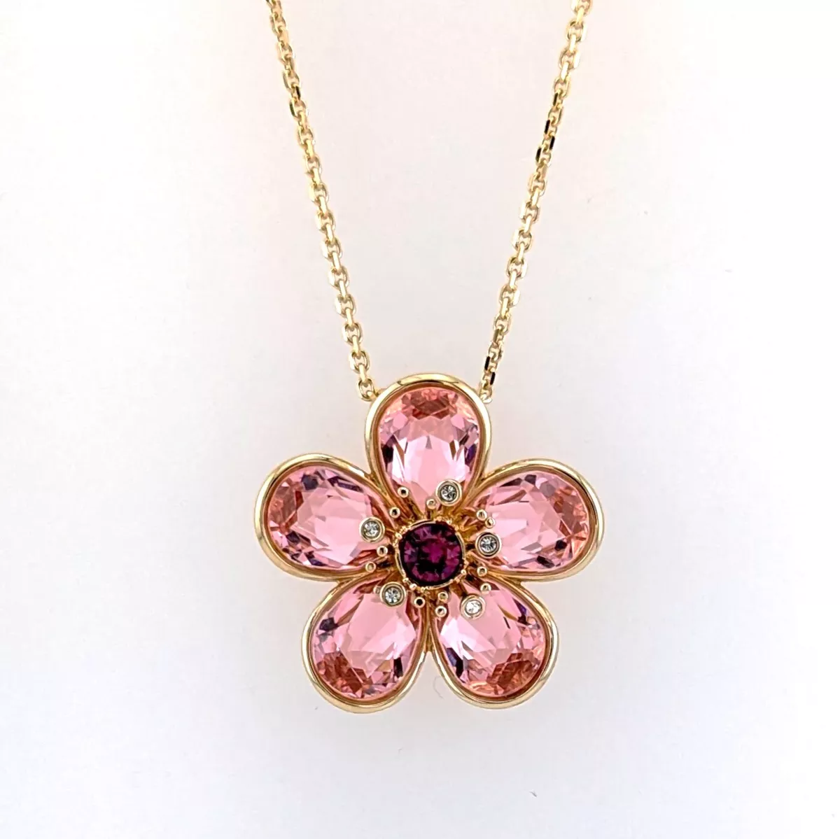 Florere necklace, Flower, Pink, Gold-tone plated