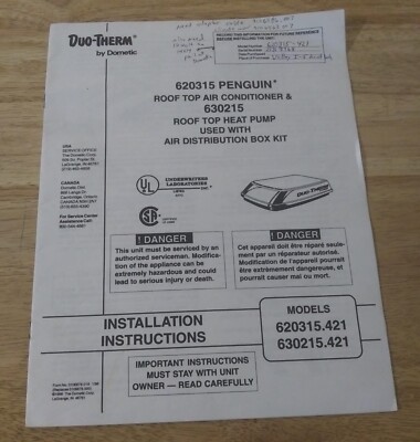 Installation Instructions for Dometic Duo-Therm 620315 Penguin