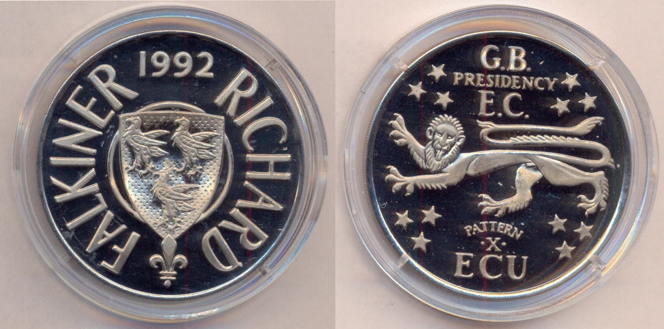 Medaille  R Falkiner  X ECU 1992  Britische EU Präsidentsch.  Löwe - Bild 1 von 1