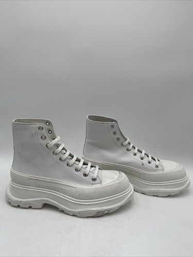 Stivali Alexander McQueen battistrada liscio bianco stringati punta alta plateau donna 43