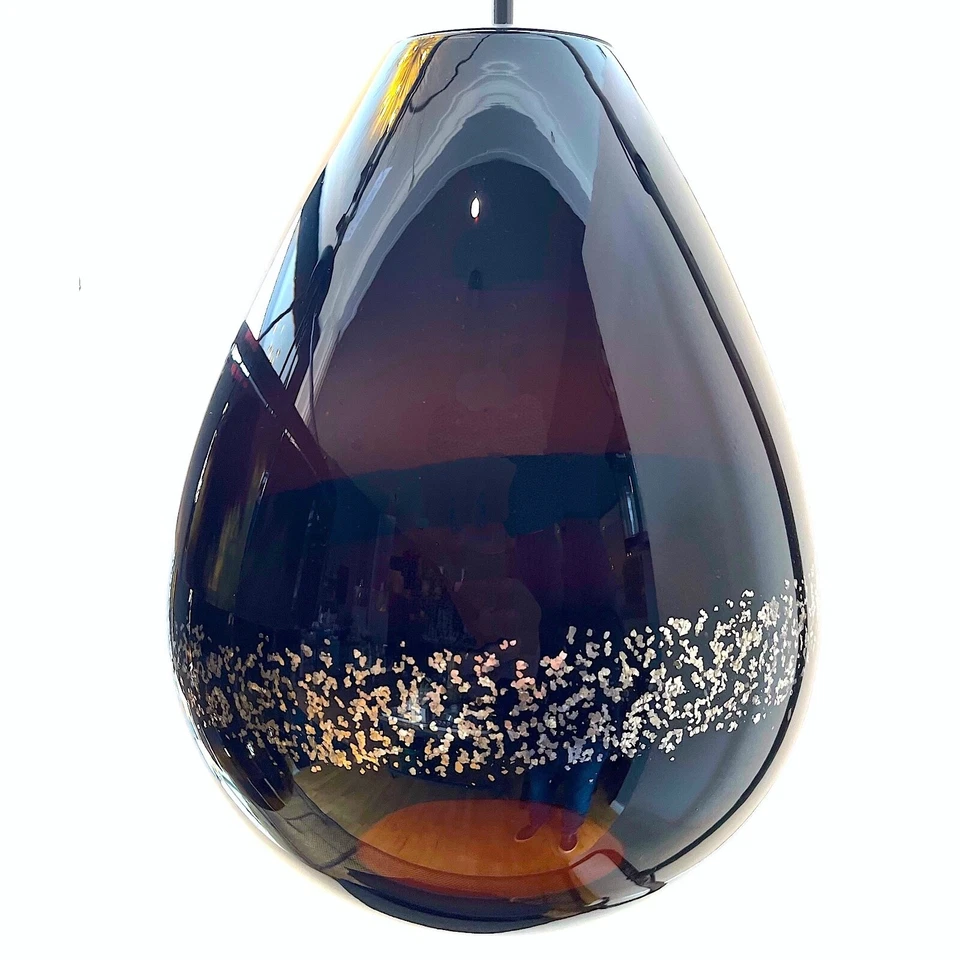 Pingente de vidro arte soprada marrom com faixa de flocos de prata - LBL Miyu - Imagem 2 de 4