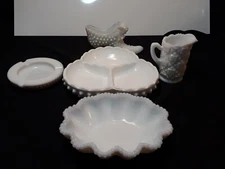 Vintage 2 Pc. Fenton 3pc. Westmoreland Lot Of 5 Pcs Milk Glass  Hobnail