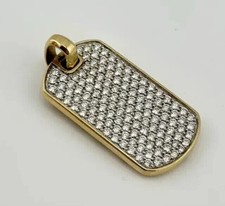 14K Yellow Gold Plated Round Cut Diamond Dog Tag Pendant Silver Lab Created 2Ct