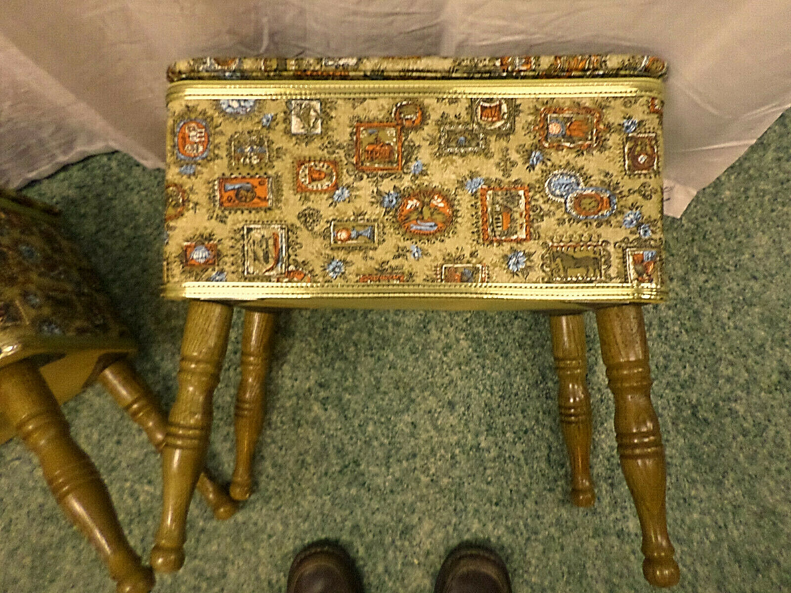 3076M Vtg PAIR 2 Matching BURLINGTON Table Stools Benches Sewing Boxes