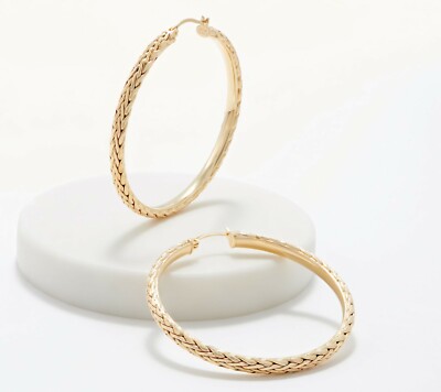 2'' Framed Wheat Spiga Round Hoop Earrings Real Solid 14K Yellow Gold QVC