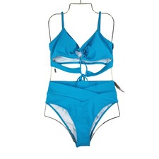 Victoria's Secret Pink 2 SWIM M CUTOUT BIKINI TOP  HIGH WAIST CROSS BIKINI BLUE