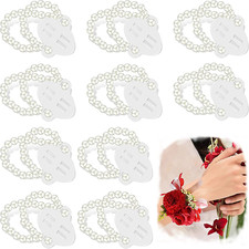 Corsage Wristlet Band 10PCS Elastic Pearl Wrist Corsage Bracelets Bands Wristle
