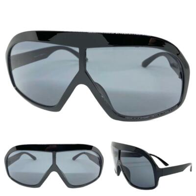 OVERSIZED Exaggerated Modern Retro Shield SUN GLASSES Huge Large Big Black Frame