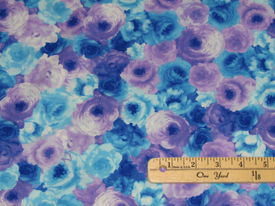 Rain Blossom Packed Roses Floral Fabric by the (continuous) 1/2 Yard #C7938