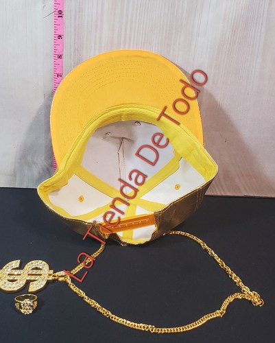 AÑOS 90 RAP RAPERO CANTANTE ESTILO HALLOWEEN DISFRAZ DORADO BLING SOMBRERO COLLAR ANILLO - Imagen 10 de 11