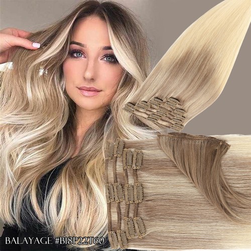 CLEARANCE Clip In 100% Remy Real Human Hair Extensions 8PCS Full Head Lowlights - Picture 38 of 38
