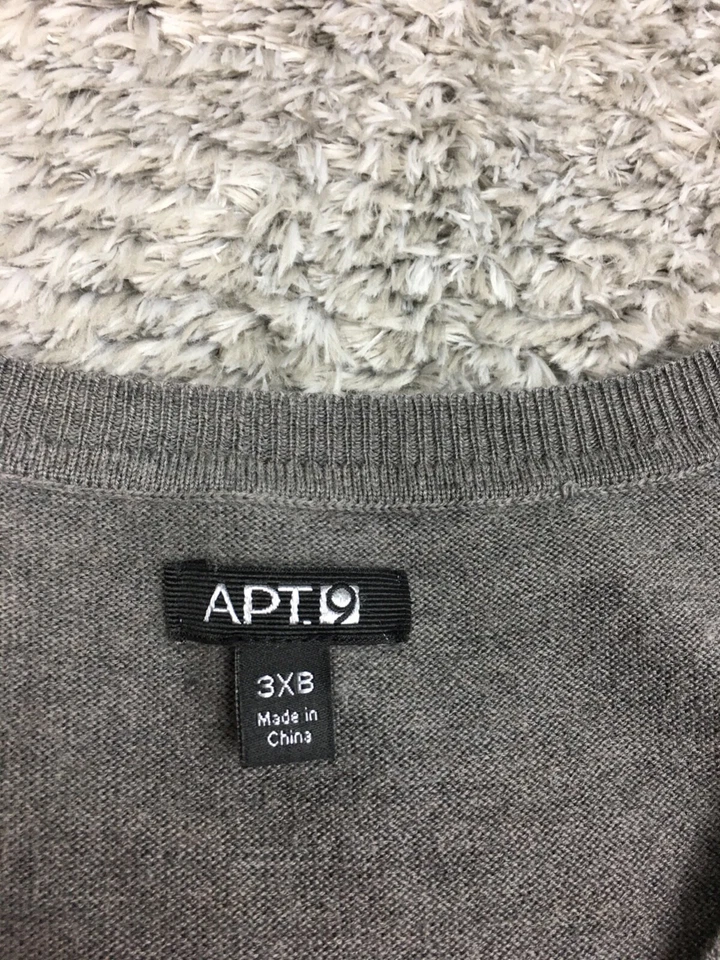 Apt 9 Sweater Mens Size 3XB Gray V-Neck Lightweight Pullover Merino Wool - Image 4 of 4