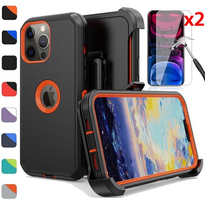 For iPhone 13/12/11/Pro/Max Case Belt Clip Holster Cover+Glass Screen Protector