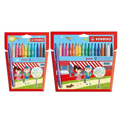 STABILO Power Coloring Medium Felt-Tip Pen | Pack of 12 or 18 Colours Markers