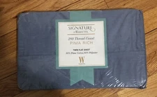 Signature Wamsutta Denim Color Twin Flat Sheet New Sealed 60% Pima Cotton Blue