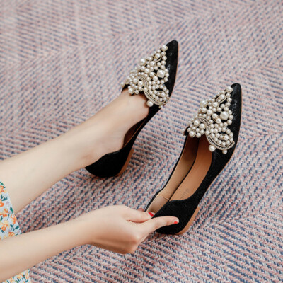 Women Embroider Flats Woman Pearl Loafers Sneakers Pointed Toe Slip On Shoes