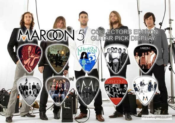 Maroon 5 10 Guitar Picks On Photographic Display 10 Guitar Picks