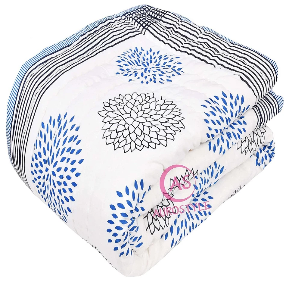 Colcha acolchada de algodón Jaipuri Razai hecha a mano india a lunares edredón Foto 3 de 4