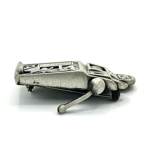 Vintage AJC Slot Machine Brooch Pewter Tone One Arm Bandit - Picture 6 of 9