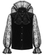 Devil Fashion Mens Gothic Vampire Black Velvet High Lace Collar Dress Shirt Top