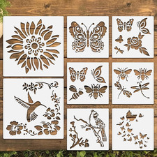 8 Pcs Large Flower Stencils for Painting, 9.84 X 9.84 Inch Flower Stencils for C